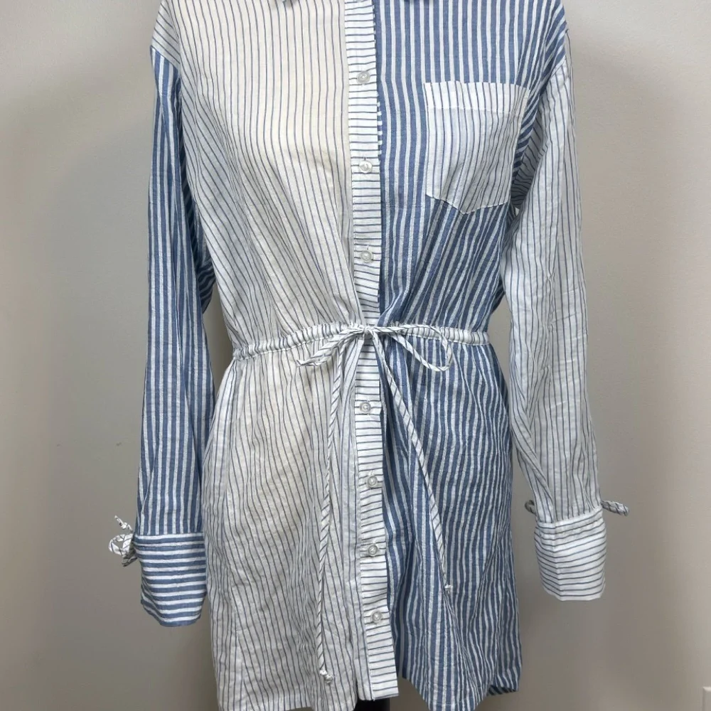 Majorelle Aruba Shirt Dress Women's S Blue White Stripe Long Sleeve  $208